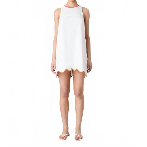 NEW FRENCH CONNECTION alexis poplin scallop hem dress in white/fushia - Picture 1 of 4